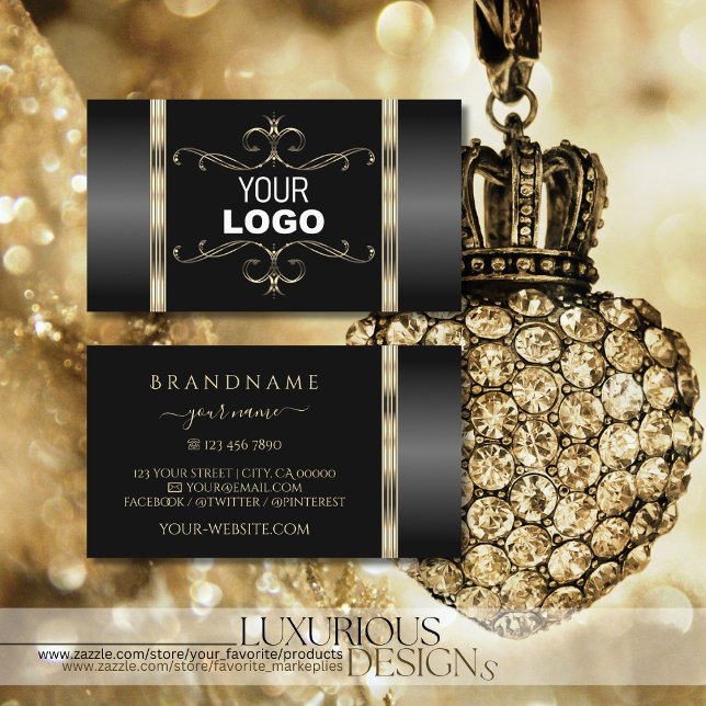 Luxury Black and Gold Ornate with Logo Luxurious Business Card (Creator Uploaded)