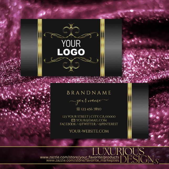 Luxury Black and Gold Ornate with Logo Ornamental Business Card (Creator Uploaded)
