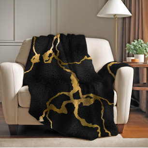 Luxury black and gold pattern glam design fleece blanket