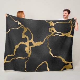 Luxury black and gold pattern glam design fleece blanket