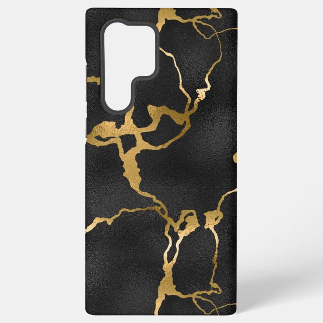 Luxury black and gold pattern glam design samsung galaxy s22 ultra case (Back)