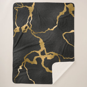 Luxury black and gold pattern glam design sherpa blanket
