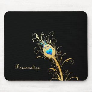 Luxury Black and Gold Peacock Feather Mouse Mat