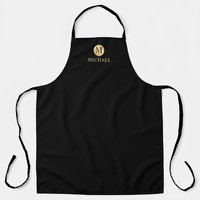 Luxury Black and Gold Personalised Monogram Apron (Front)