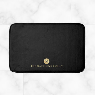 Luxury Black and Gold Personalised Monogram Bath Mat