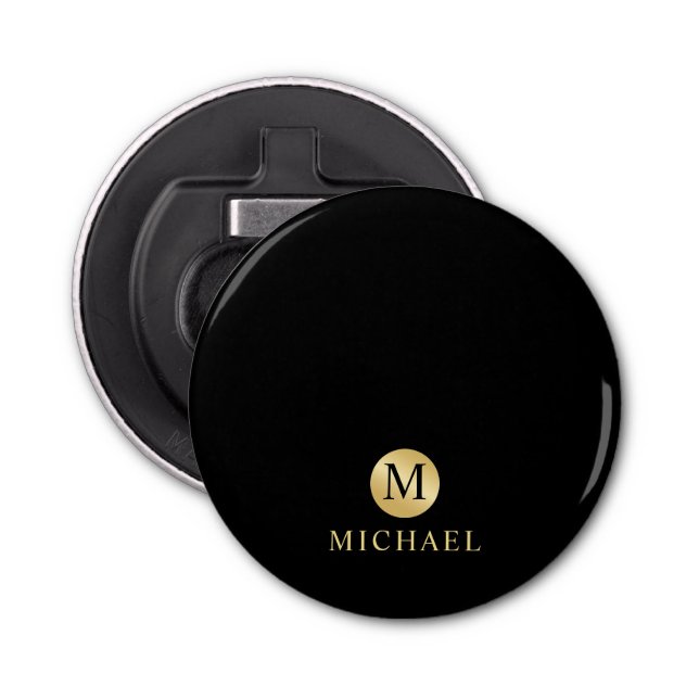 Luxury Black and Gold Personalised Monogram Bottle Opener (Front)