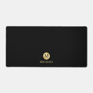 Luxury Black and Gold Personalised Monogram Desk Mat