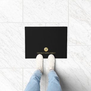 Luxury Black and Gold Personalised Monogram Doormat