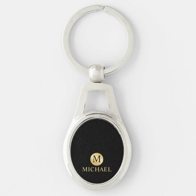 Luxury Black and Gold Personalised Monogram  Key Ring (Front)