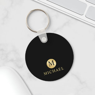Luxury Black and Gold Personalised Monogram Key Ring