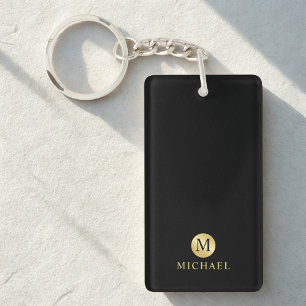 Luxury Black and Gold Personalised Monogram Key Ring
