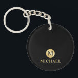 Luxury Black and Gold Personalised Monogram Key Ring<br><div class="desc">Luxury White and Gold Design featuring black monogram in gold circle element with name in gold professional font style on black background. Perfect as father's day gifts for dad, gifts for grandfather, husband, groomsman and more. Please Note : The foil details are simulated in the artwork. No actual foil will...</div>