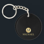 Luxury Black and Gold Personalised Monogram Key Ring<br><div class="desc">Luxury White and Gold Design featuring black monogram in gold circle element with name in gold professional font style on black background. Perfect as father's day gifts for dad, gifts for grandfather, husband, groomsman and more. Please Note : The foil details are simulated in the artwork. No actual foil will...</div>