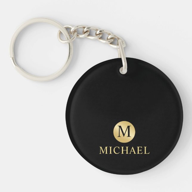 Luxury Black and Gold Personalised Monogram Key Ring (Front)