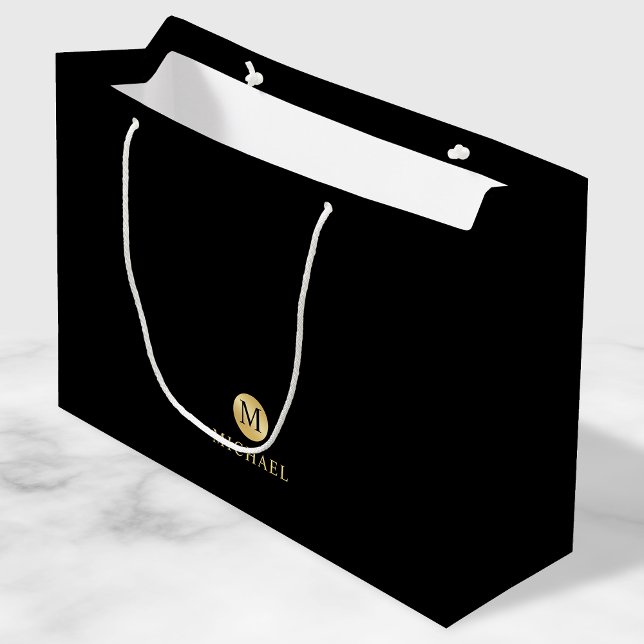 Luxury Black and Gold Personalised Monogram Large Gift Bag (Creator Uploaded)