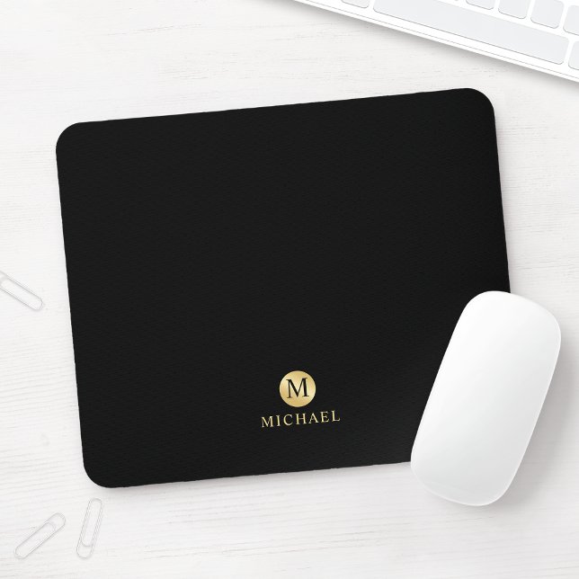 Luxury Black and Gold Personalised Monogram Mouse Mat (Creator Uploaded)