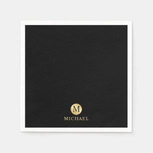 Luxury Black and Gold Personalised Monogram Napkin