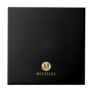 Luxury Black and Gold Personalised Monogram Tile