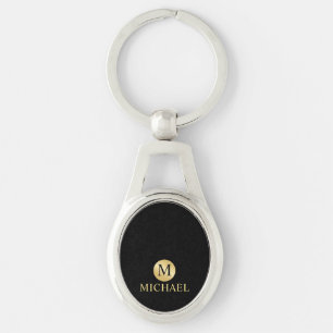 Luxury Black and Gold Personalized Monogram  Key Ring