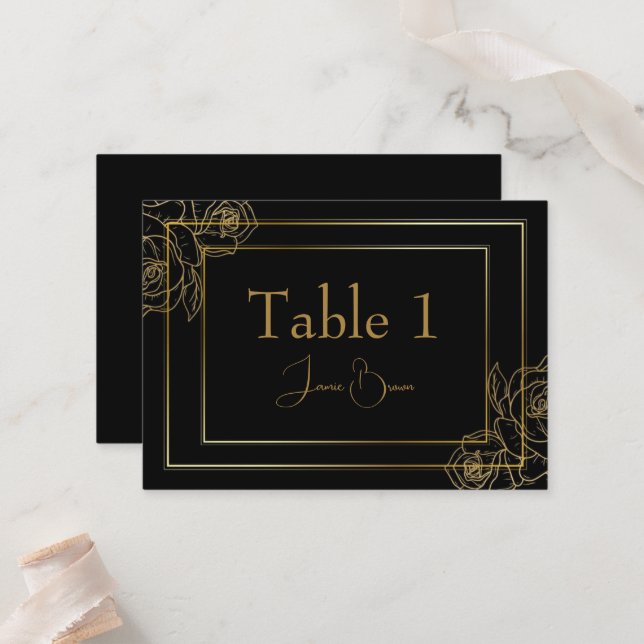 Luxury Black and Gold Place Card (Front/Back In Situ)