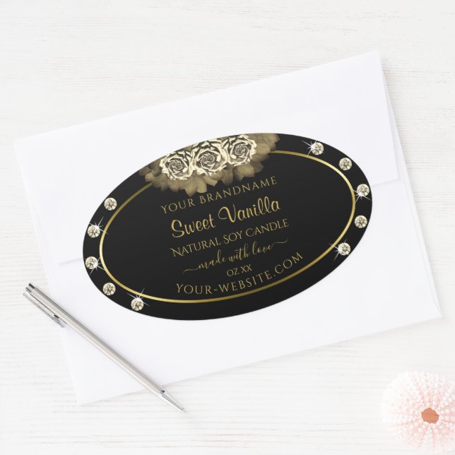 Luxury Black and Gold Product Label Roses Diamonds (Envelope)
