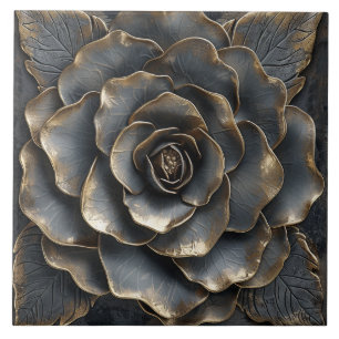 Luxury Black and Gold Rose Tile