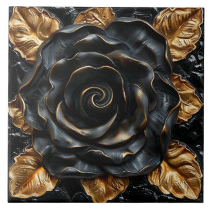 Luxury Black and Gold Rose Tile