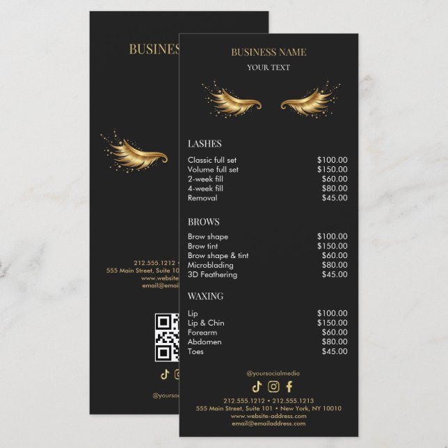 Luxury Black and Gold Salon Price List Menu (Front/Back)