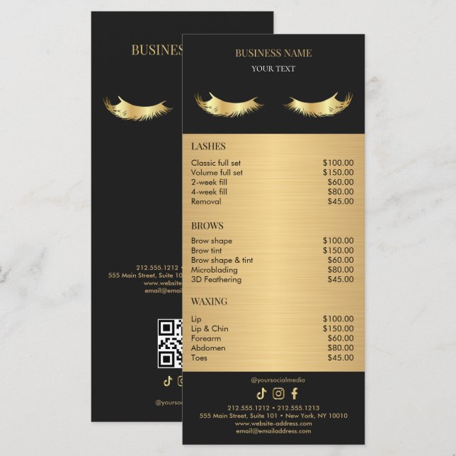 Luxury Black and Gold Salon Price List Menu (Front/Back)