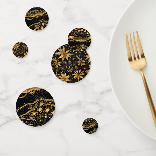 Luxury Black and Gold Snowflake Winter Confetti (Group)