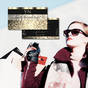 Luxury Black and Gold Sparkling Glitter Monogram Business Card