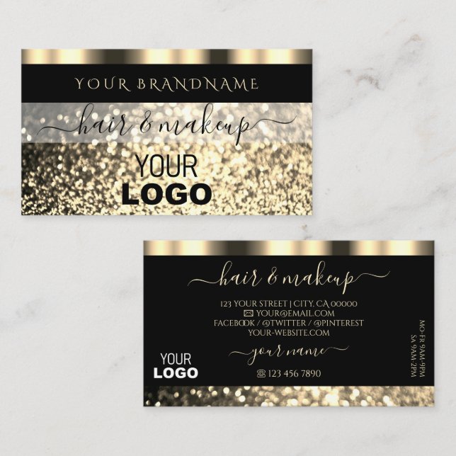Luxury Black and Gold Sparkling Glitter with Logo Business Card (Front/Back)