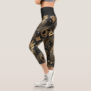 Luxury Black and Gold Streetwear Capri Leggings