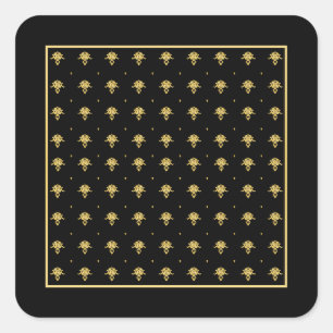 Luxury Black and Gold Vintage Damask Pattern Square Sticker