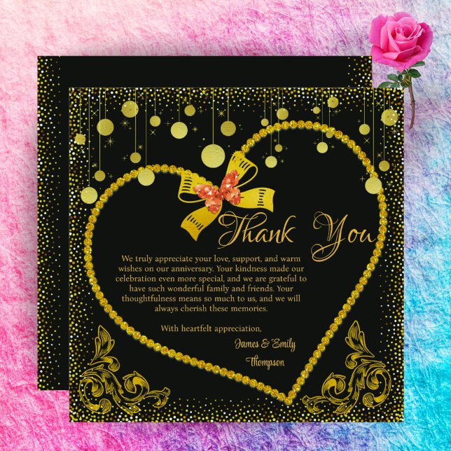 Luxury Black and Gold Wedding Anniversary Thank You Card (Creator Uploaded)