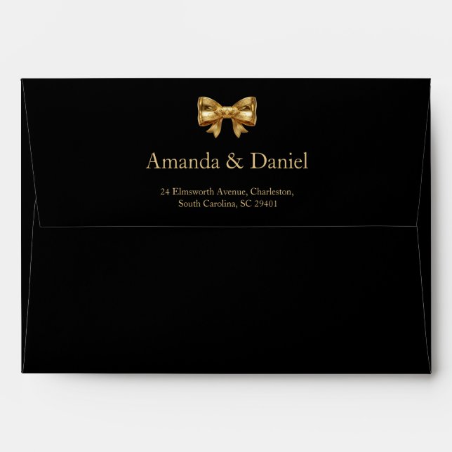 Luxury Black and Gold Wedding Golden Bow Envelope (Back (Top Flap))