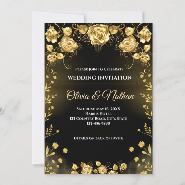 Luxury Black and Gold Wedding Invitation (Front)