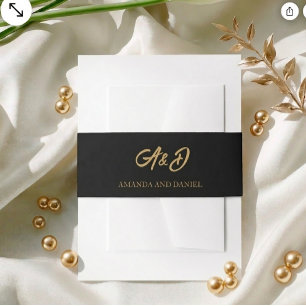 Luxury Black and Gold Wedding Invitation Belly Band