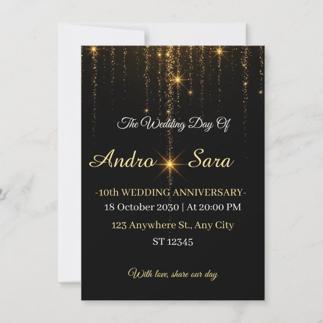 Luxury Black and Gold Wedding Invitation - Elegant (Front)