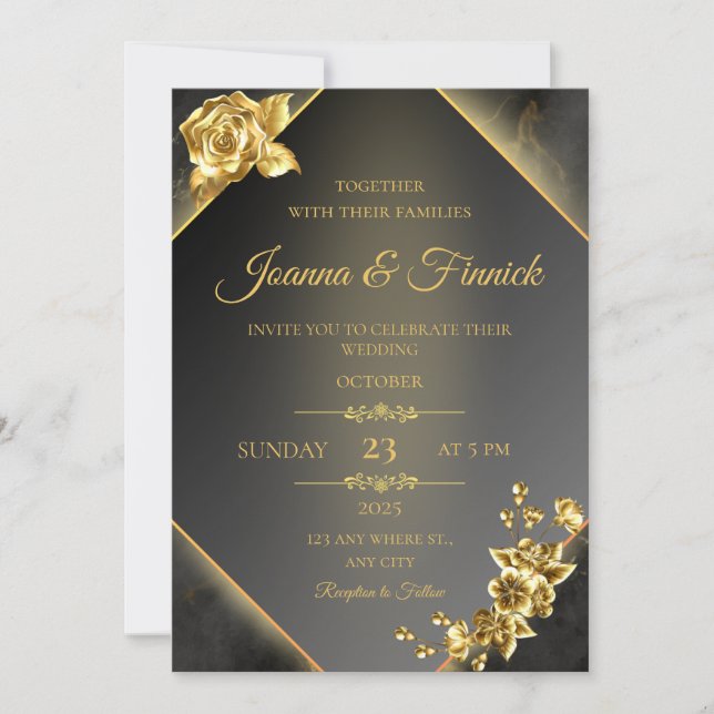 Luxury Black and Gold Wedding Invitation | Elegant (Front)