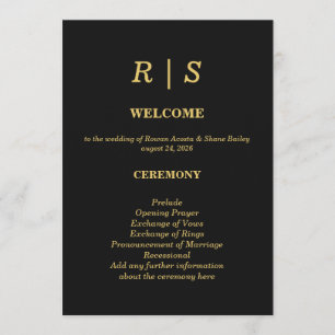 Luxury Black and Gold Wedding Program Card