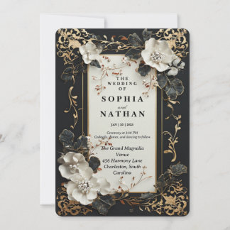 Luxury Black and Gold with Elegant Floral Design Invitation