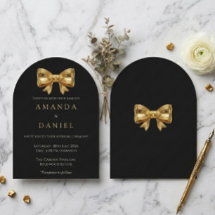 Luxury Black and Golden Bow Old Money Wedding  Invitation