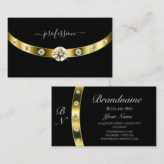 Luxury Black and Golden with Monogram Professional Business Card (Front/Back)