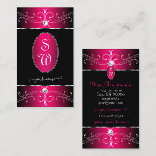 Luxury Black and Pink Ornate Ornaments Initials Business Card