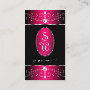 Luxury Black and Pink Ornate Ornaments Initials Business Card