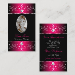 Luxury Black and Pink Ornate Ornaments with Photo Business Card