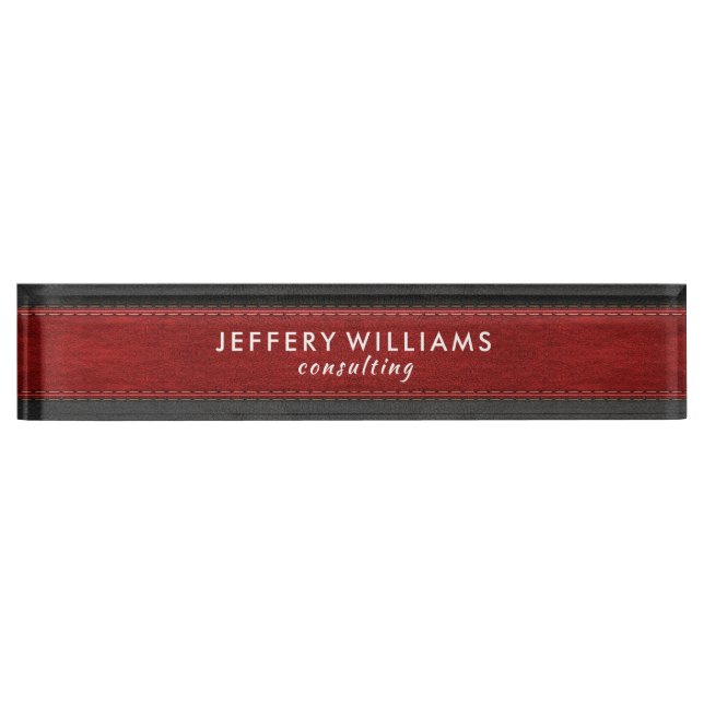 Luxury black and red vintage leather nameplate (Front)
