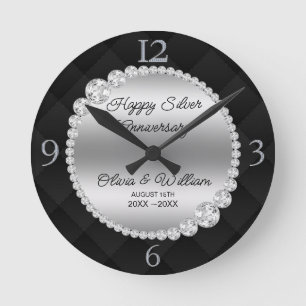 Luxury Black And Silver Diamonds  Round Clock