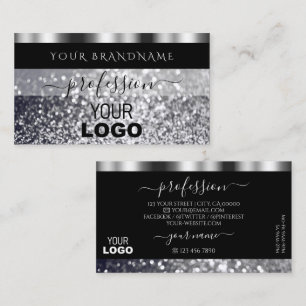 Luxury Black and Silver Sparkling Glitter Add Logo Business Card